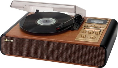 Jensen - JTA385 3-Speed Belt-Drive Turntable with Pitch Control, Cassette Player/Recorder, AM/FM Stereo Radio - Brown-Front_Standard 