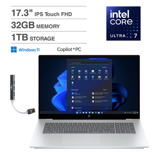 HP - Omnibook 7 Laptop 17.3 FHD Display (Ultra 7-258V, 32GB, 1TB SSD, Intel Arc 140V, Win 11 Home) w/USB Hub - Silver-Front_Standard 