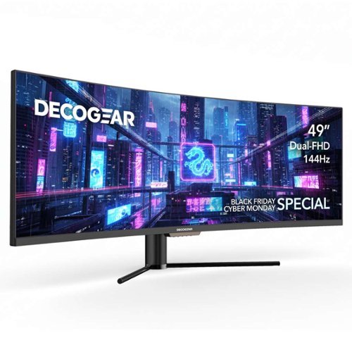 Deco Gear - 49" Super Ultrawide Curved 32:9 Monitor 3840×1080, 144Hz, HDR400, VA, Adaptive Sync, USB-C 65W, HDMI/DP, KVM - Black-Front_Standard 