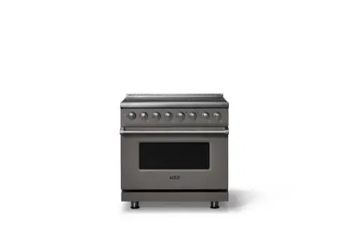 Front. Viking - 36 in. Wide 6 Elements Pro 5 Series 5.6 Cu. Ft. Freestanding Induction Convection Range - Damascus Gray - Damascus Gray.