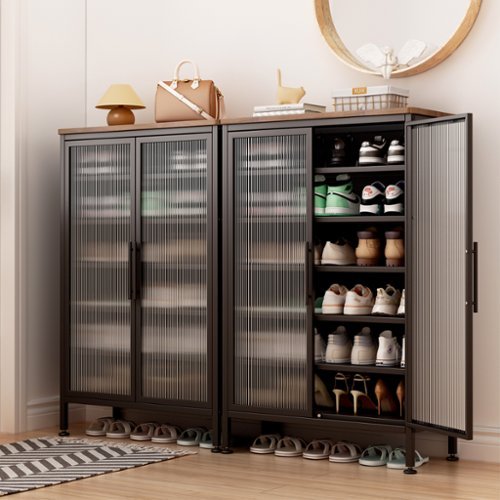 Malletson - 6-Tier Metal Shoe Cabinet with Sturdy Support Legs, Shoes Rack Organizer Cabinet for Entryway - Black-Front_Standard 