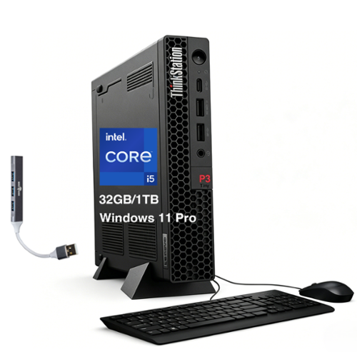  Lenovo - Upgraded - ThinkStation P3 Tiny Mini Desktop (Intel i5-13500, 32GB DDR5, 1TB PCIe SSD, WiFi 6E, Win 11 Pro) w/DKZ Hub - Black