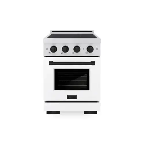 Front. ZLINE - Autograph 24 in. 3.2 cu. ft. Paramount Freestanding Induction Range with 3 Burners and Black Accents with White Door - White Matte.