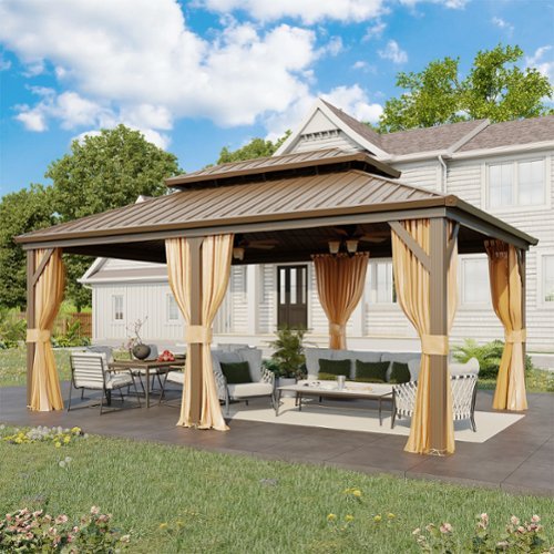 U-HOMY - Outdoor Hardtop Gazebo with Galvanized Steel Double Roof, Aluminum Frame, Curtains and Netting - 12'x18'-Front_Standard 