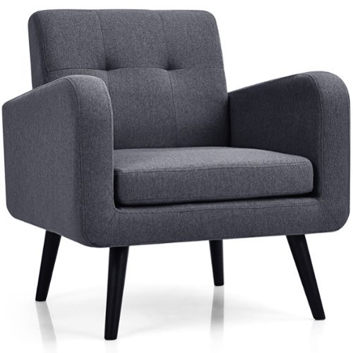 Costway Mid-Century Accent Chair with Rubber Wood Legs - Gray