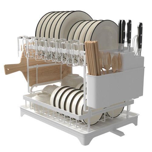 Malletson - 2-Tier Steel Dish Drying Rack - White-Front_Standard 