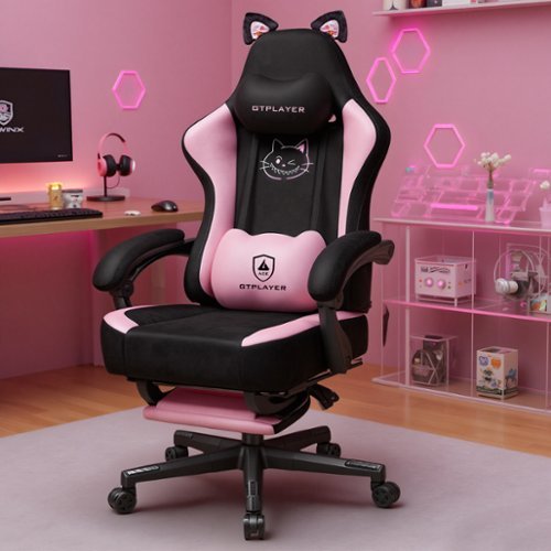 CloudRest Pro - Cute Velvet Fabric Computer Chair Comfortable Reclining Ergonomic Gaming Chair - Pink-Front_Standard 