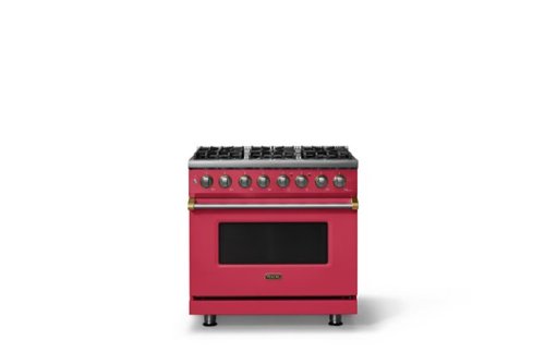 Viking - 36"W 5.6 Cu.Ft. Pro5S Freestanding Sealed 6 Burner Dual Fuel Convection Range - Valentine w. Brushed Brass Trim - Valentine
