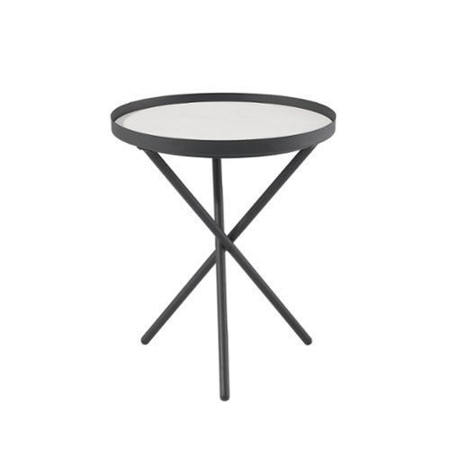 Walker Edison - Contemporary Tray-Top Faux Marble Round Side Table - Black/Grey Marble