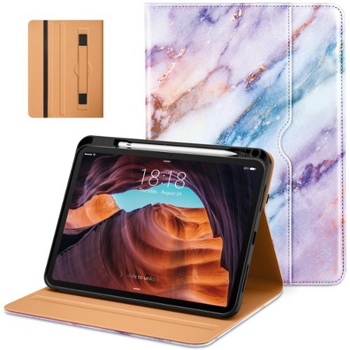 DTTO - Case for iPad 11th Gen 11" 2025 (A16) & 10th Gen 10.9" 2022, Leather Folio Cover with Pencil Holder & Auto Wake/Sleep - Marble Pink-Front_Standard 