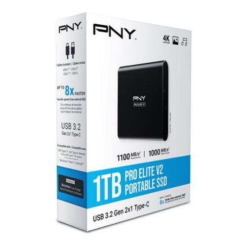 PNY PRO Elite V2 1TB External USB 3.2 Gen 2x1, Type-C Portable SSD - Black WORLDWIDE DELIVERY