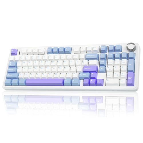 AULA - F99 Pro, 99-Key, Wireless, Hot Swappable, Mechanical Gaming Keyboard, RGB, 5-Layer Padding, 8000 mAh Battery, Knob - White Blue Purple-Front_Standard 