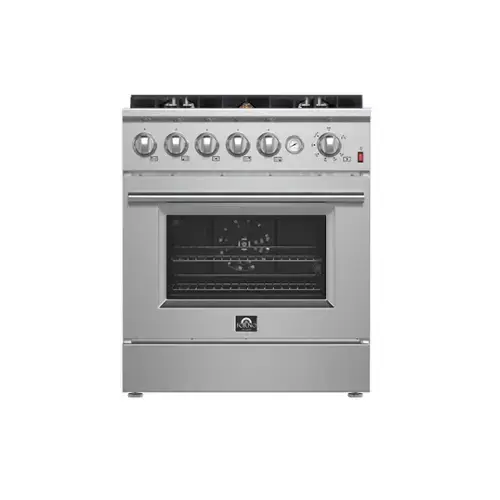 Front. Forno Appliances - Giovanni 4.32 Cu. Ft. Freestanding Gas Convection Range with Reversible Griddle - Silver.