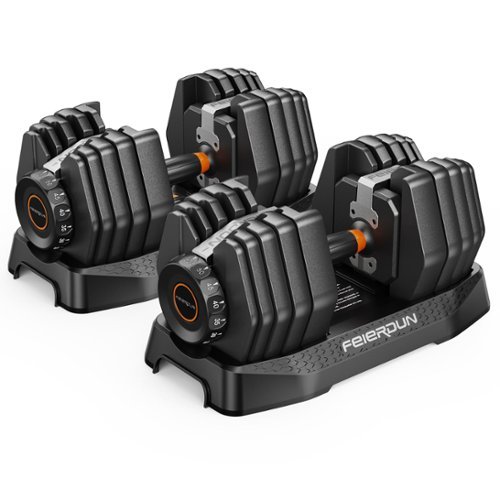 FEIERDUN - 15-in-1 Adjustable Dumbbell Set, 105lb Weight Set Dumbbells with Storage Box, Quick Adjust Free Weight w - Black-Front_Standard 