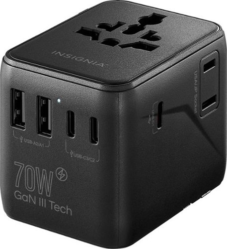 Insignia™ - 20W Travel Adapter with 2 AC Outlets, 2 USB-C Ports & 1 USB Port - Black