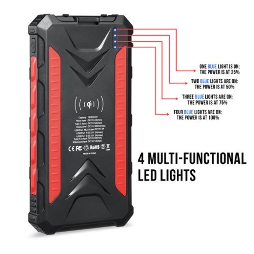 HOM - Solar Power Bank for iPhone & Android - Dual USB and Wireless Outputs - Charge Up to 3 Devices Simultaneously (16000mAh) - Black-Front_Standard 