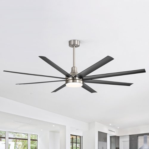 Breezary - 72" Large Indoor Ceiling Fan with Remote, 8 ABS Blades, 6-Speed DC Motor, Timer, 7''/12''Downrods, Light/No Light Option - Satin Nickel and Black(With Light)-Front_Standard 