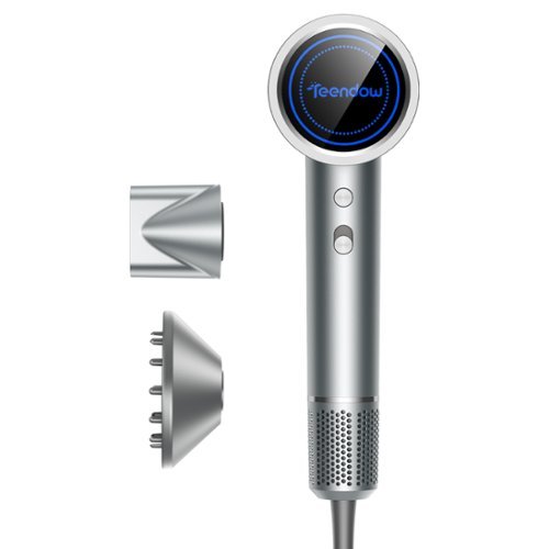  Teendow - 150,000 RPM High-Speed Ionic Hair Dryer with 1500W Brushless Motor, 500M Negative Ions, Quiet &amp; Lightweight - Silver