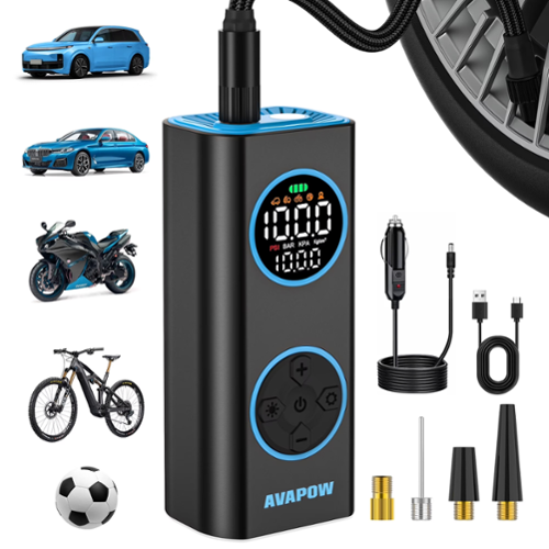 AVAPOW - Portable Tire Inflator and Air Compressor with 150-PSI Capacity, Digital Pressure Gauge and Auto Shut-Off - Black-Front_Standard 
