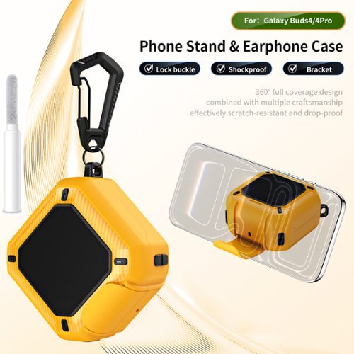 Dteck - for Samsung Galaxy Buds 4 / Galaxy Buds 4 Pro Case with Lock Clip and Phone Stand, Comes with Hook and Cleaning Pen - Yellow-Front_Standard 