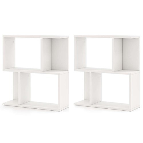 Costway 2 PCS 3-Tier Bookshelf Geometric Bookcase Side Table with Open Storage Display Shelf - White