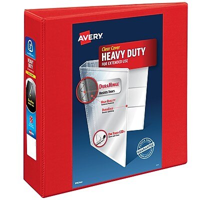 Avery - Heavy Duty 3" 3-Ring View Binders, D-Ring - Red-Front_Standard 