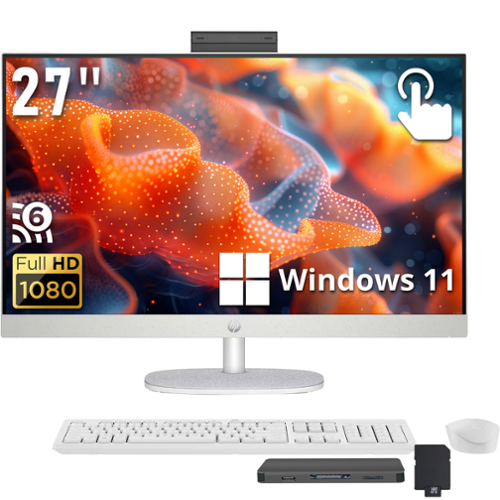 HP - 27" FHD Touchscreen All-in-One Desktop,Intel Core Ultra 7 255U,64GB DDR5,4TB SSD+1TB Docking Station,Win 11 - White-Front_Standard 