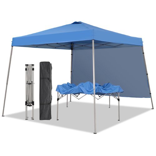 Ainfox - 10x10 Pop Up Canopy Tent with 1 Side Wall, Slant Legs with Carrying Bag,Folding Gazebo Shelter - Sky Blue-Front_Standard 