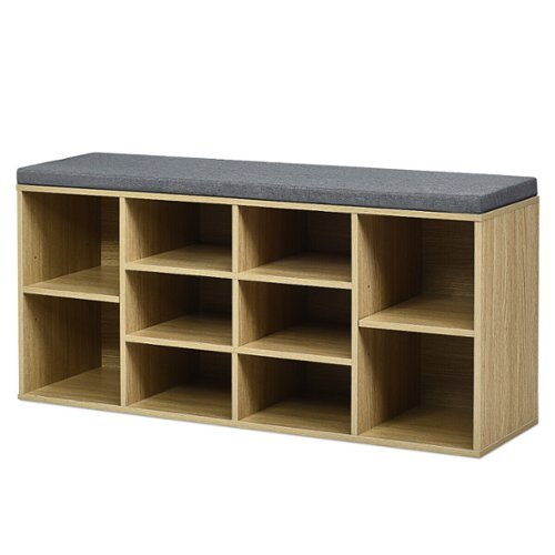 Costway - Entryway Padded Shoe Storage Bench 10-Cube Organizer Bench Adjustable - Natural-Front_Standard 