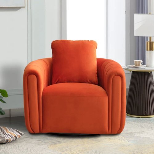 Bestier 30.5" Wide Modern Soft Velvet Upholstered Swivel Armrest Barrel Chair with Pillow - Orange