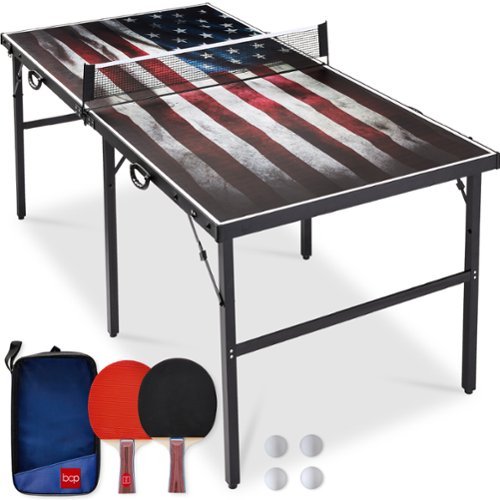 Best Choice Products - 6x3ft Portable Ping Pong Table Game Set, Folding Table Tennis w/ 2 Paddles, Balls - American Flag-Front_Standard 