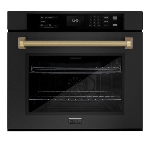 ZLINE - Autograph 30 in. True Convection Single Wall Oven in Black Steel with Bronze Helix Handle (WASBZ-30-KCB) - Black Stainless Steel