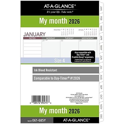 AT-A-GLANCE - 2026 5.5" x 8.5" Monthly Planner Refill Pages - White/Gray