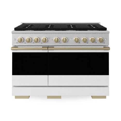 ZLINE - Autograph 48 in. 6.7 cu. ft. Marino Dual Fuel Freestanding Range w/ 8 Burners in Satin Steel w/ White & Bronze Accents - Satin Stainless Steel