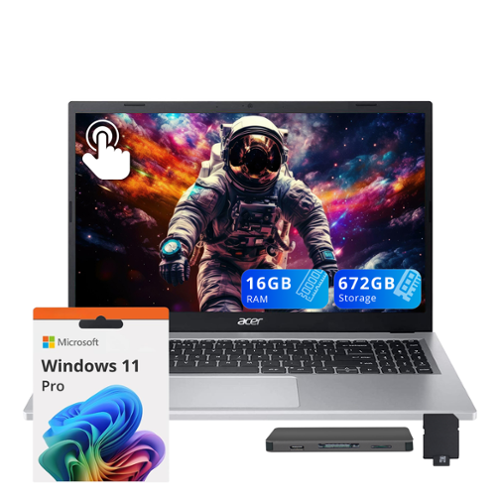 Acer - Upgraded - Aspire 3 15.6" Touch Laptop,Ryzen 5 7520U,16GB LPDRR5,512GB SSD+160GB Dock Set,AMD Radeon Graphics,Win11 Pro - Silver-Front_Standard 