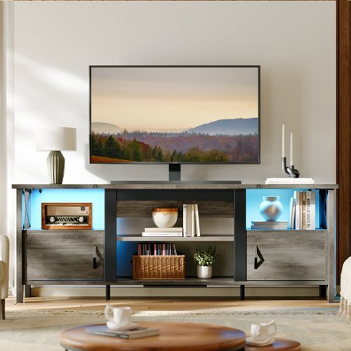 Bestier - Farmhouse LED TV Stand with Cabinet for Gaming Entertainment Fits TVs up to 70inch - Gray-Front_Standard 