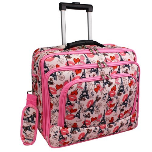 World Traveler - 17-Inch Rolling Computer Case with Telescopic Handle and In-Line Skate Wheels – Heavy-Duty 600D Polyester - Paris Pink-Front_Standard 