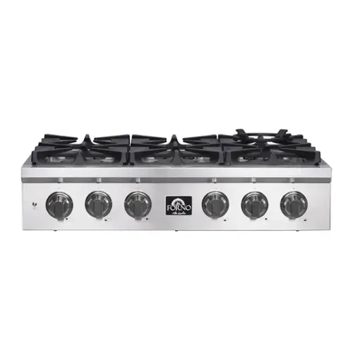 Front. Forno Appliances - FORNO ALTA QUALITA 36" PRO-STYLE GAS RANGETOP - Silver.