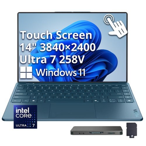  Lenovo - Yoga Slim 9i - Copilot+ PC - 14" 4K 120Hz OLED Touchscreen Laptop - Intel Core Ultra 7 258V 2024 - 32GB RAM - 1TB SSD - Tidal Teal