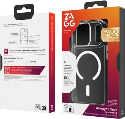 ZAGG Crystal Palace Lite Snap Ultra-slim MagSafe-compatible for Apple iPhone 17 Pro - Clear BUY IN CANADA