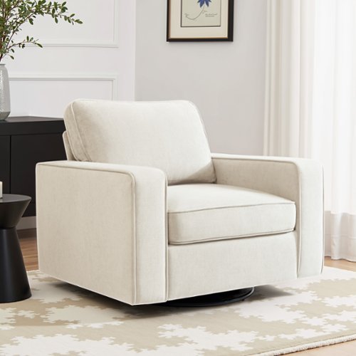 KERDOM - Swivel Single Sofa Chair, Living Room Armchair, Rotating Base Accent Sofa Upholstered Side Chair, Washable Pillow Cover - White-Front_Standard 
