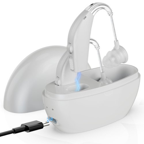 MEDca - Digital Hearing Amplifier (Pair of 2) – Personal Sound Enhancer, Rechargeable Hearing Aid Amplifiers, White - White Amplifier w/ White Charger-Front_Standard 