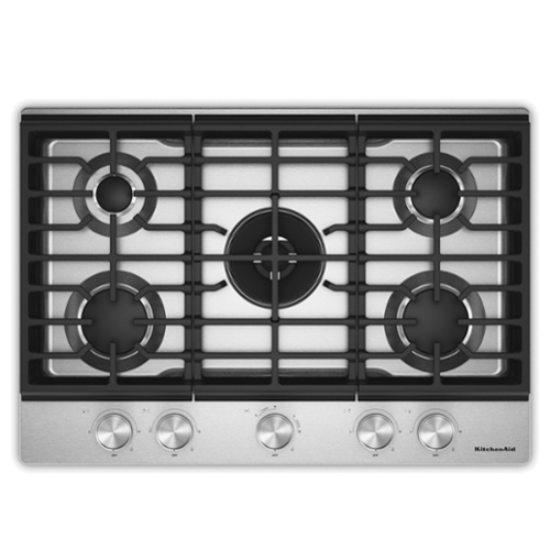 KitchenAid 30 in. Gas Cooktop with 5 Burners and Integrated Wok Grate - Stainless Steel-Front_Standard 