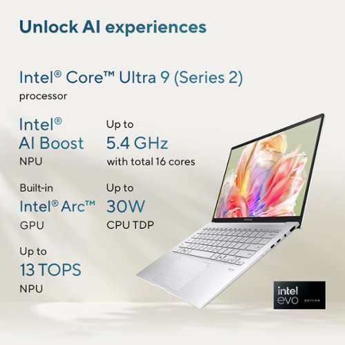 ASUS Zenbook 14 14 OLED Touch Laptop - Intel Core Ultra 9 285H with 32GB Memory - Intel Arc Graphics - 1TB Storage - Foggy Silver WORLDWIDE DELIVERY