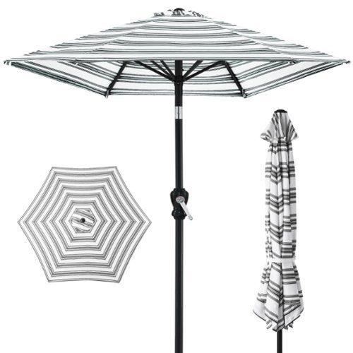 Best Choice Products - 10ft Outdoor Steel Market Patio Umbrella w/ Crank, Tilt Push Button, 6 Ribs - Striped Black-Front_Standard 