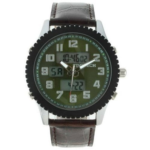 Timetech - Men's Analog/Digital Multi-Function Weekend Sport Watch with Leather Wrist Band - Green-Front_Standard 