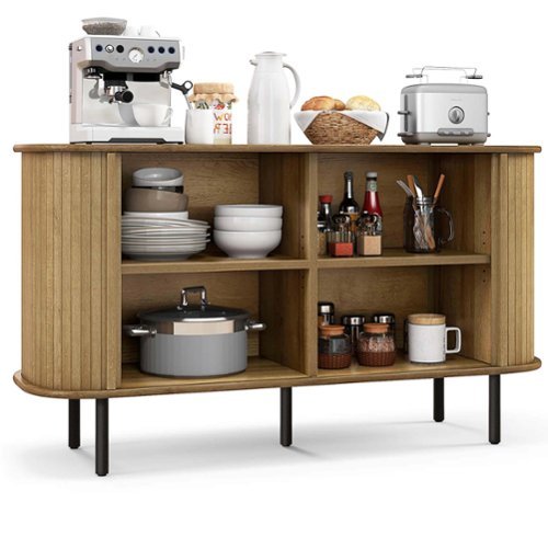 Costway 47" Sideboard Buffet Cabinet with Sliding Tambour Doors Adjustable Shelves - Oak, Black