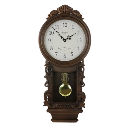 Bedford Clock Collection - Chestnut Chiming Pendulum Wall Clock - Brown-Front_Standard 
