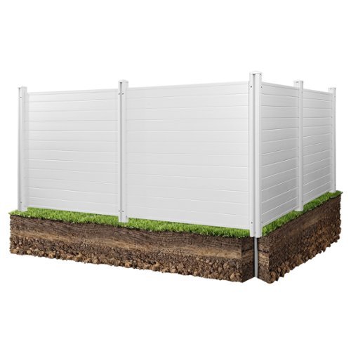 VEVOR - 4 Panels Outdoor Privacy Screen, 50 x 50 in Air Conditioner Fence with 27.6 in Ground Stakes, Pool Equipment Enclosure - White-Front_Standard 