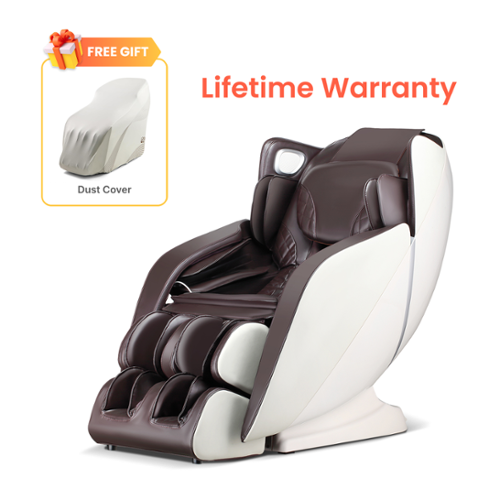 Costway - Comfort Full Body Massage Chair with Voice Control Heat Foot Roller - Brown/White-Front_Standard 